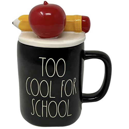 Taza de cerámica negra 16 oz con tapa lápiz y manzana miniatura 1