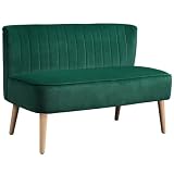 HOMCOM Sofa 2 Sitzer Couch mit Samt-Optik Dunkelgrün 117 x 56,5 x 77 cm
