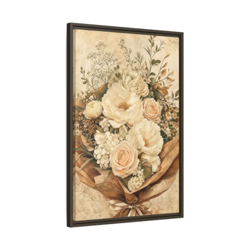 Tableau fleurs crème 50x75 cm idéal au-dessus du lit douillet