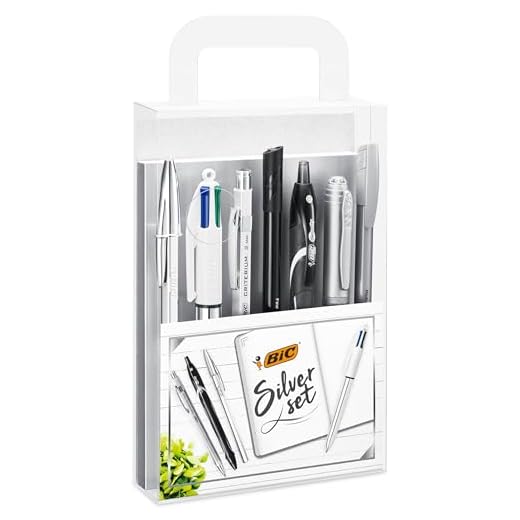 BIC Schreibwaren Set à 8: 2 Kugelschreiber, 1 Notizbuch, 1 Fineliner, 1 Bleistift, 1 Druckbleistift, 1 Marker und 1 Gelroller, Silver Set
