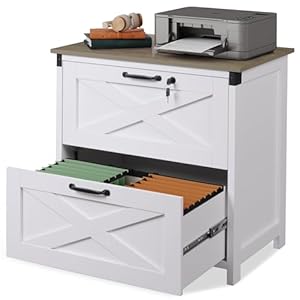DEVAISE 2 Drawer Farmhouse File Cabinet with Lock, Lateral Filing Cabinet for Letter/Legal/A4 Size, Wood Printer Stand for Home Office, White