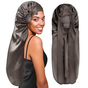 Bonnet Queen Lange Satin Zopfhaube Lilabraun