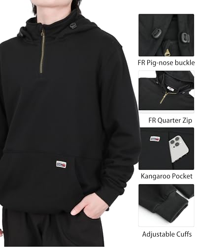 TICOMELA FR Hoodie Flame Resistant Hooded Sweatshirt Quarter Zip 12oz 100% Cotton Pullover Workwear for Men4