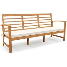 Tangkula 64 Inch Patio Acacia Wood Bench, 3-Seat Extra Long Chair with Cushion, Slatted Seat & Backrest, 3-Person Outdoor Wood Bench for Backyard, Porch, Balcony & Garden