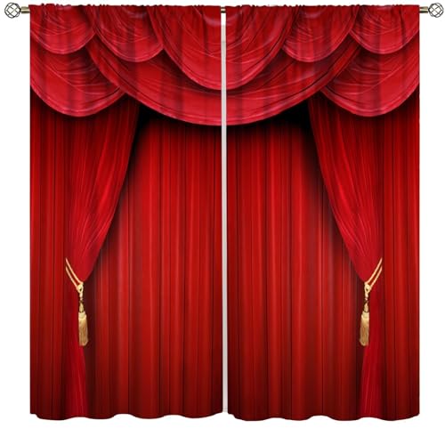 Movie Theater Curtains Retro Red Party Home Movie Theatre Rod Pocket Room Darkening Window Drapes for Bedroom Living Room Set 2 Panels,42x45 Inches