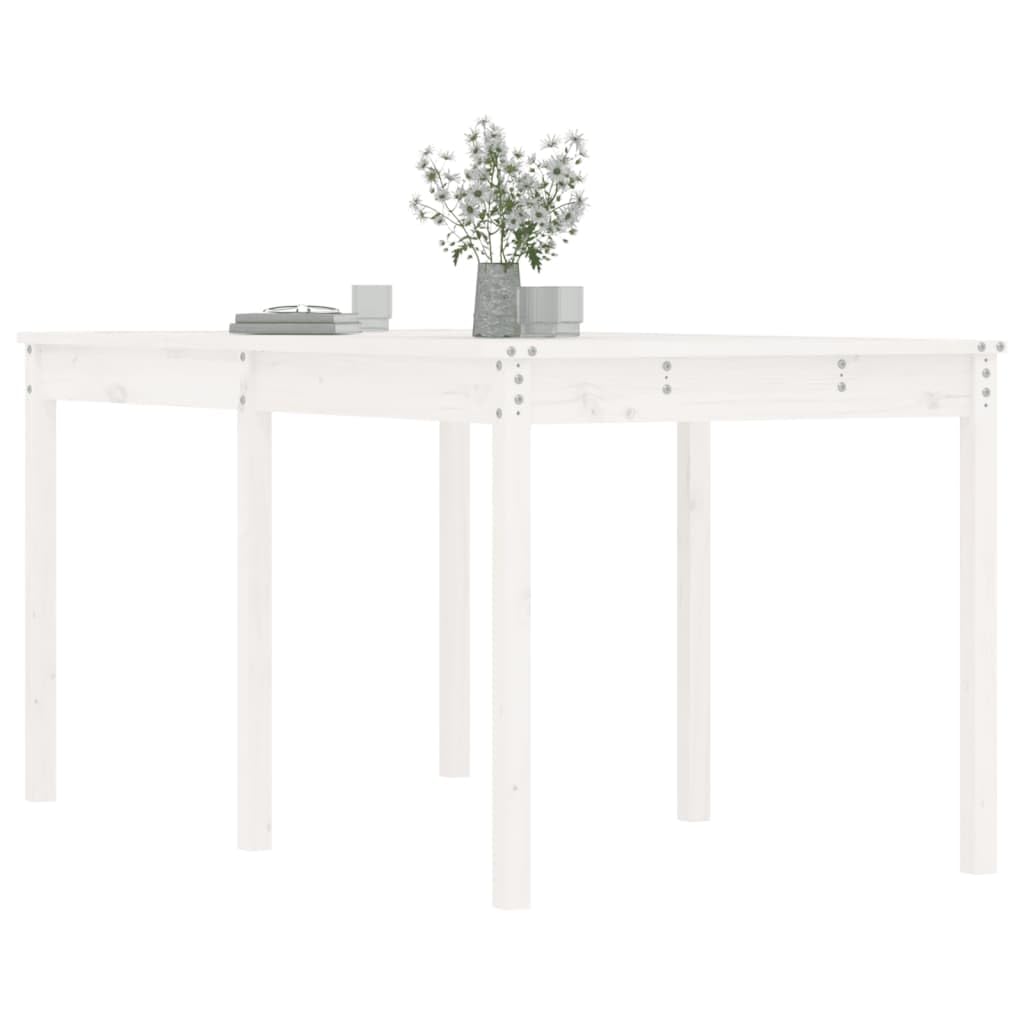 Stół ogrodowy, biały, 159,5 x 82,5 x 76 cm, lite drewno sosnowe, klasyczny stół drewniany do ogrodu, na taras, balkon, stabilna rama i wytrzymały blat stołu do użytku na zewnątrz