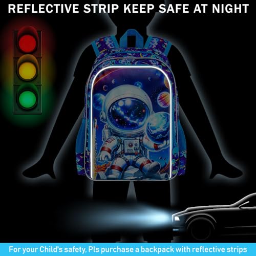 Image of 3Pcs Space Backpack for Boys, 16 inch Astronauts Bookbag with Lunch Box, Kids School Backpacks Set for Elementary Preschool Kindergarten (Blue)