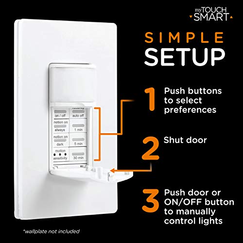 Mytouchsmart 41381 Wall Motion Activated Timer, Simple-Set, Up To 30Ft. Away, 150 Degree Sensor, Single Pole, Led, On/Off, 120Vac, White #TOP4