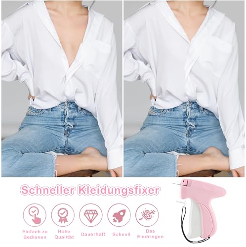 Etikettierpistole für Kleidung，Tragbare Nähpistole für Schnelles Kleidungsfixieren,Enthält 6 Ersatznadeln, 1000 Schwarze Befestigungsteile und 1000 Weiße Befestigungsteile