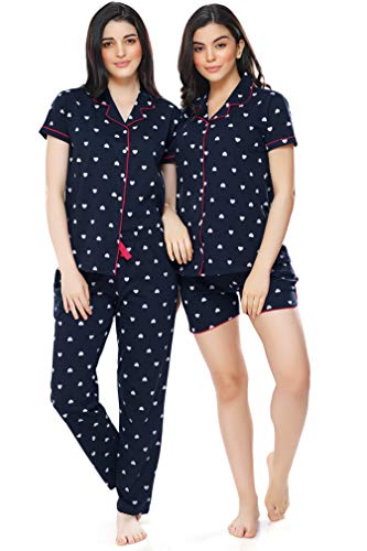 Image of ZEYO Women's Cotton 3Pc'S Heart Printed Night Suit Pajama Set 5357
