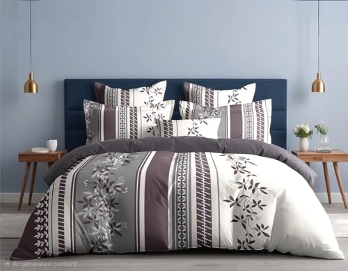 Blue Strip Single Bedsheet (42×75 Inches) | Soft Cotton Feel | Floral Lining Design | Breathable & Skin Friendly | 1 Bedsheet + 1 Pillow Cover