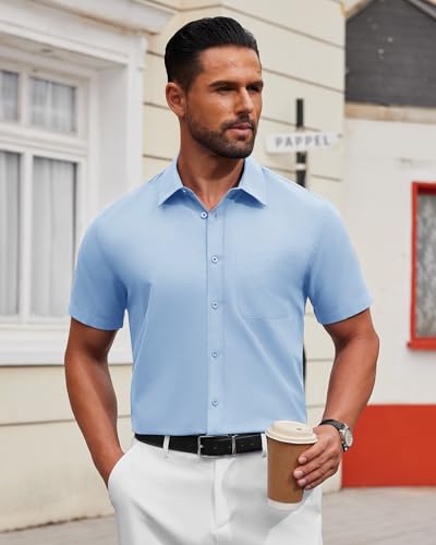 Image of Alimens & Gentle Men's Short Sleeve Dress Shirts Wrinkle Free Untucked Casual Button Down Shirt