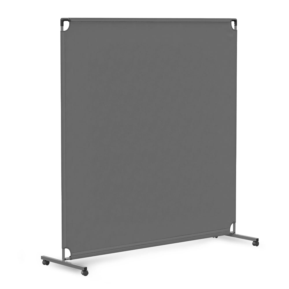 Steel-AID 60-inch Rolling Privacy Room Divider - Freestanding Office Wall Partition with Non See-Through Blackout Screen - Sturdy & Durable Iron Frame