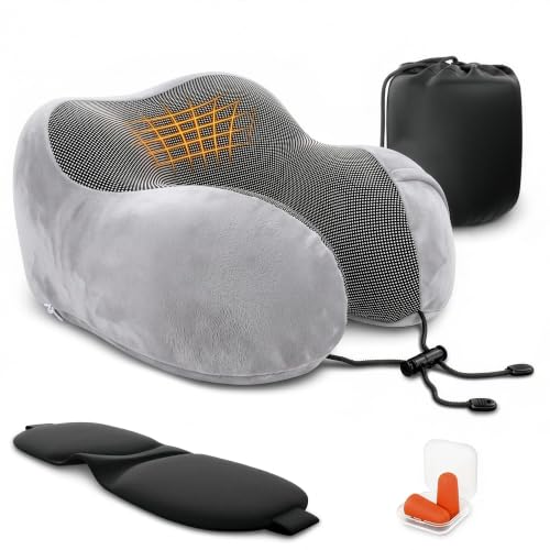 Image of Travel Neck Pillow for Airplane, 100% Memory Foam 11.4 inch x 5.5 inch