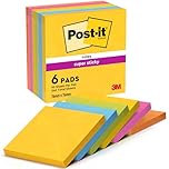 Post-it Super Sticky Notes, Stick Longer Without Falling, 76 mm x 76 mm, 6 Pads, 540 Sheets, Yellow, Blue, Green, Pink, Orange Colors - Self-Sticking Notes for Walls, Monitors and Fridge