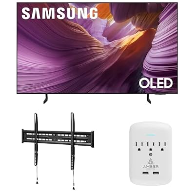 Samsung QN55S85FAFXZA 55 Inch OLED HDR 4K Smart TV with a Walts TV FIXED-MOUNT-43-90 TV Mount for 43"-98" TVs and Amber Protection 3-Outlet-Surge Surge Protector (2025)