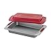 Cake Boss Deluxe Nonstick Bakeware 9-Inch by 13-Inch Covered Cake Pan, Gray with Red Silicone Grips