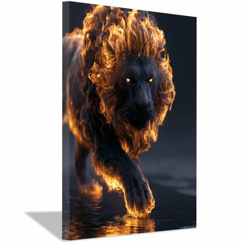 Tableau animaux lion sauvage multicolore 60x90cm encadré pour salon