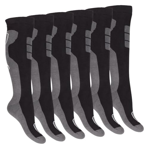 Footstar Damen und Herren Winter Kniestrümpfe (6 Paar) Vollfrottee Socken mit Thermo Effekt - Schwarz 39-42