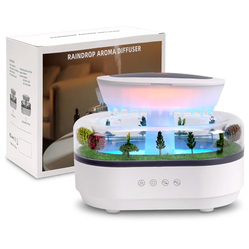 Cloud Rain Humidifier Water Drip, 7 Colors Rainfall Humidifier with Rain Sounds, 250ml Microlandscape Raindrop Essential Oil Aromatherapy Diffuser for Bedroom, Silent Rain Lamp, Timing, Auto-Off