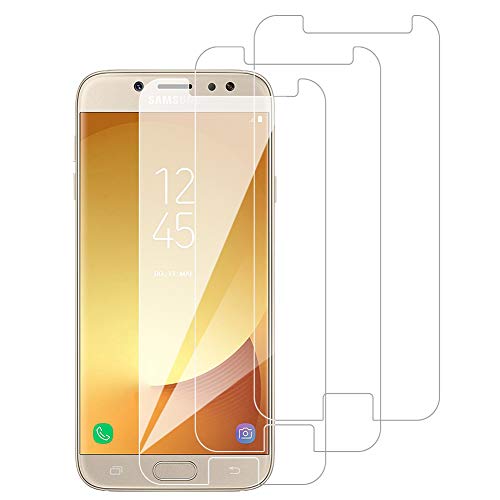 [3 Pack] Amonke Protector Pantalla para Samsung Galaxy J7 2017 Cristal Templado, Plana pero Incompleta Cobertura, 9H Dureza, Anti-Huella, HD Film, Screen Protector para Samsung Galaxy J7 2017