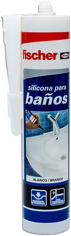 fischer – Silicona Blanca Antimoho para Baños 300ml | Sellador Profesional para Mamparas, Bañeras y Juntas | Curado Rápido | Resistente a Productos de Limpieza | Uso Interior