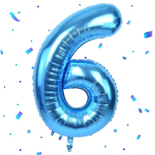 6 Ziffern Blau Folienballon 6,101 cm Blau Zahlenballon 6 Heliumballon Ballon 6 Geburtstag 6 Jahre Geburtstag Dekoration für Kinder Mädchen Jungen