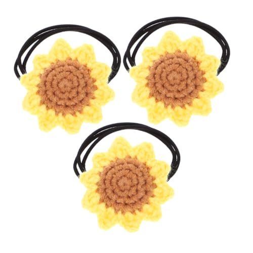 HAPINARY 3pcs Handcrafted Cotton Sunflower Hair Ties Elastic Floral Accessories for Women for Ponytails and Braids for All Hair Types
