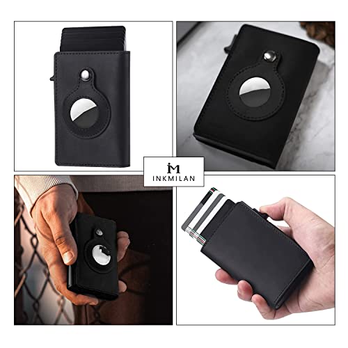 Image of INKMILAN Men's Slim Airtag Pop-Up Wallet Version 2 Credit Card Holder, RFID Blocking Anti-Loss Money Purse Ideal Gift for Men (No AirTag Included) (Black)