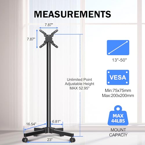 Image of XINLEI Mobile TV Carts, Rotating Rolling TV Stand on Wheels for 13-50 inch Flat /Curved TVs Height Adjustable 30 Tilt Floor TV Stand Portable Monitor Stand Holds up to 44lbs Max VESA 200x200mm ML1350