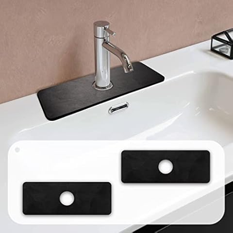 CHAKME Pack of 2 Tap Mat - Draining Mat for Kitchen Sink, Tap Splash Guard Kitchen Sink Mat, Kitchen Bathroom Accessories 38 x 14 cm, Black Cover
