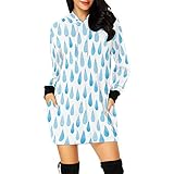 InterestPrint Women's Drawstring Hooded Dress Blue Rain Drops Casual Long Sleeve Pullover Sweatshirt...