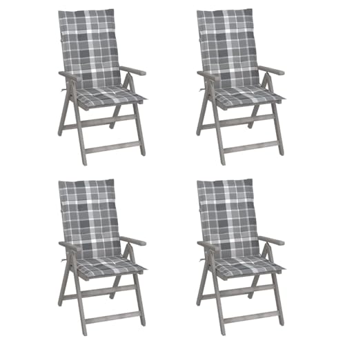 Xichuzi Sillas de jardín reclinables 4 uds Madera Maciza Acacia Cojines, Silla para Exteriores, Silla De Playa, Mueble De Jardin, Sillas Terraza, Sillas Terraza Exterior,