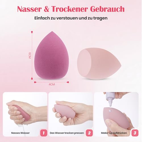 4 Stück Make Up Schwämme Set, Professionelle Makeup Sponge mit Puderquaste und Schwammhalter, für Feucht und Trockenanwendung, Kosmetik Schwämmchen für Foundation