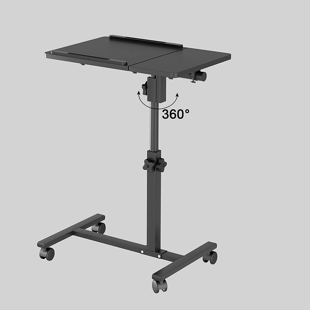 Furist Bedside Table Rolling Laptop Tray and Projector Cart, Height Adjustable Presentation Cart with Wheels | Overbed Table with Tilting Tabletop (QQ-15 Black)) : Office Products