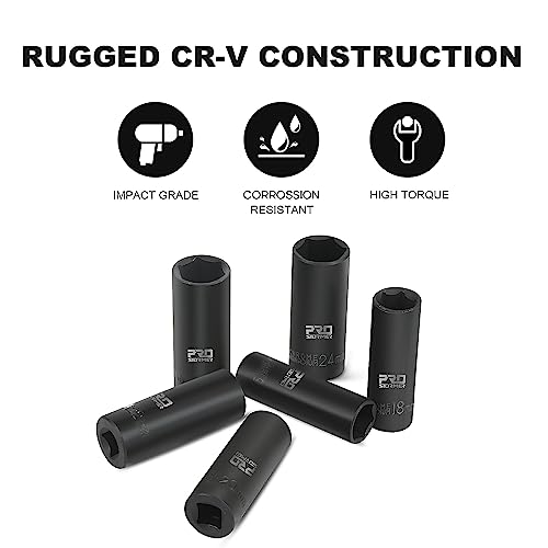 1/2" Drive Impact Socket Set, Prostormer 18-Piece 10-24Mm Metric Sizes Deep Socket Kit With 3", 5", 10" Extension Bars And Storage Case, 6-Point Cr-V Steel Socket Set #TOP3