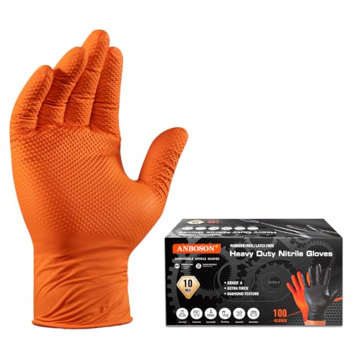 ANBOSON 10 Mil Heavy Duty Diamond Texture Nitrile Gloves, Medium, 100 Ct