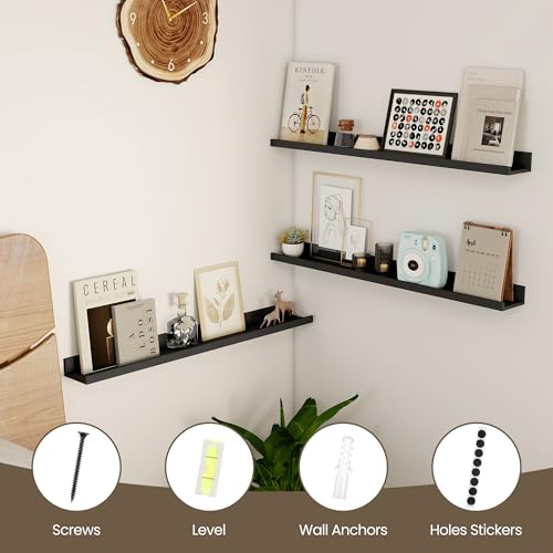 Axeman 30 Inch Floating Shelves Black | Picture Ledge Shelf Set of 2 | Rustic Picture Shelf for Wall with Ledge | Black Wall Shelves with Lip | Photo Ledges Nursery Bookshelf