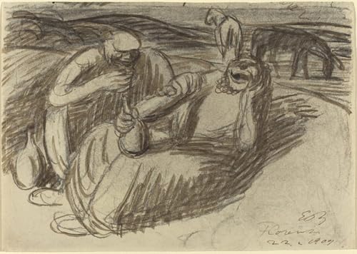Affiche Paysans italiens avec des flacons de vin par Ernst Barlach 60x90cm