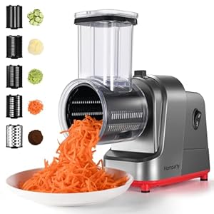 Electric Cheese Grater, 250W Professional Electric Slicer Shredder, Electric Salad Machine for Fruits, Vegetables, Cheeses, Salad Maker with 5 Free Attachments, Upgraded in 2023