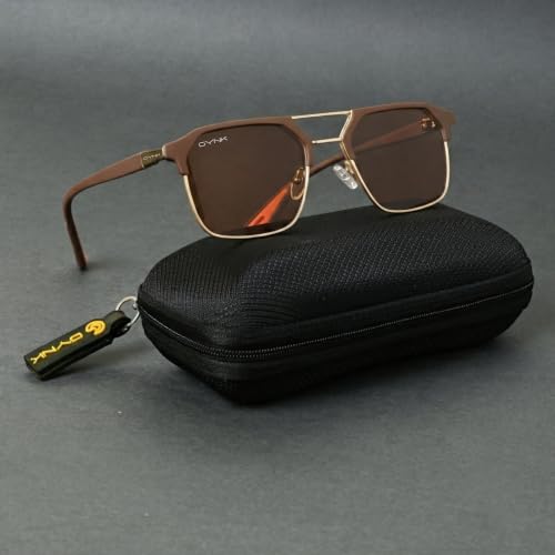 Image of GYNK Square Frame Sunglasses for Men | Premium Metal Frame Sunglasses | Fashion Eyewear for Driving, Travel, Riding, Outdoor Activities, Beach & Daily Wear
