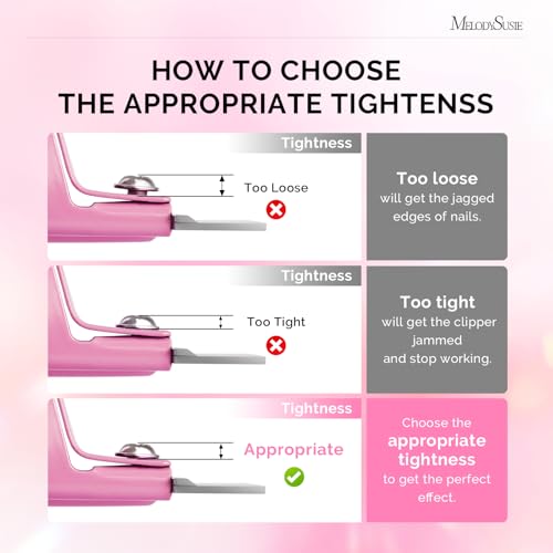 MelodySusie Acrylic Nail Clippers with 15pcs Magnet Sizers, Professional Nail Clippers Cutters for Long Acrylic Gel Nails Tips, Adjustable Stainless Nail Trimmer, Manicure Tool for Salon Home, Pink