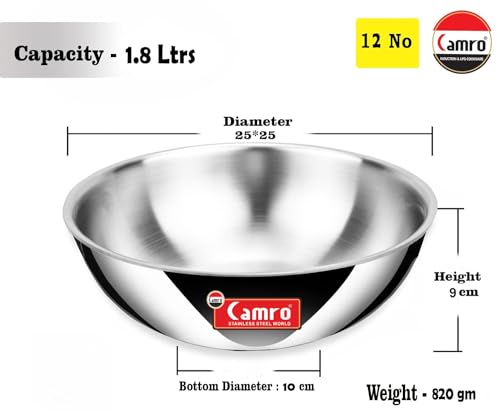 Image of Camro Triply Artisian Tasla with Lid (1.8 Liters, 22 Cm) with Steel Lid | Stainless Steel Induction Friendly | 3-Layer Body, Dishwasher Safe | 15+Years of Innovation and Quality