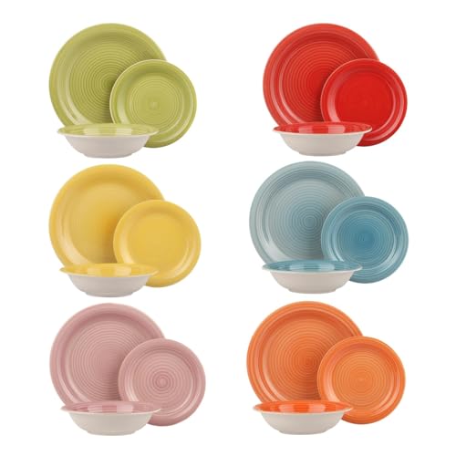 KASANOVA Servizio piatti 6 persone, servizio piatti 18 pezzi, set piatti moderni, piatti ceramica per microonde, lavabili in lavastoviglie (Happiness)
