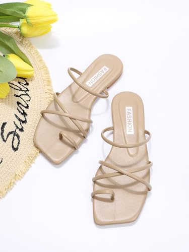 Image of GORGLITTER Women's Summer Vacation Beach Cute Square Toe Flat Sandals Strappy Toe Ring Thong Slide Sandal Slip on Flip Flops 2026
