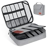 Cozary Organizador de Cables de Viaje, Bolsa para Cables Electrónicos, Viajes Accesorios para Cargadores, Memorias USB, Tarjetas SD y Accesorios Adaptadores, 28.5x23x6cm, Gris