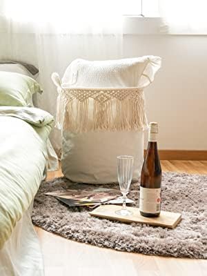 Mkono Macrame Laundry Basket Boho Laundry Hamper with Woven Macrame Tassel Towel Clothes Toys Organizer for Nursery, Living Room, Bedroom, Bathroom