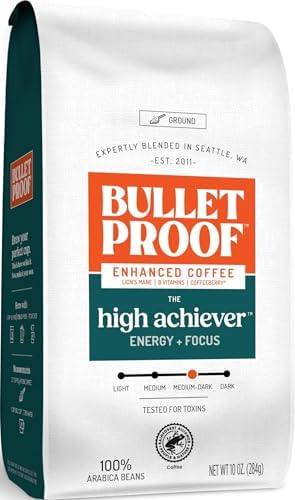 Bulletproof The High Achiever Ground Mushroom Coffee, 10oz, High Caffeine