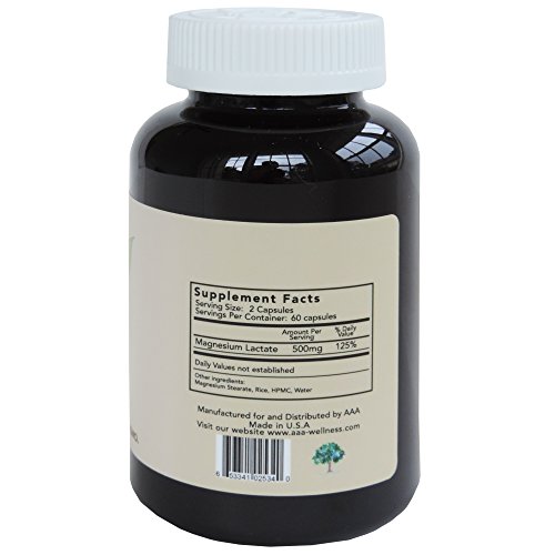Magnesium Lactate 500 Mg Per Serving, 120 Easy To Swallow Small Vegetarian Capsules. Gluten Free. Doctor Formulated. Highly Bioavailable Formulation. High Absorption. Made In Usa. #TOP1