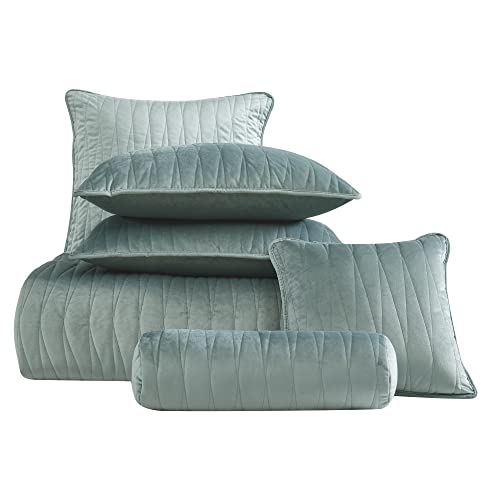 Brielle Premium Heavy Velvet Quilt Set With Cotton Backing, King, Seafoam #TOP4